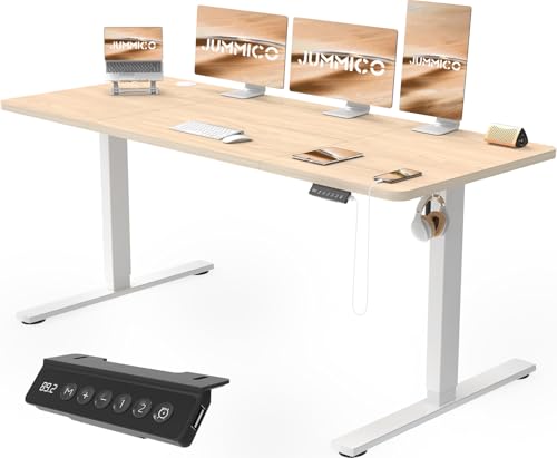 JUMMICO Höhenverstellbarer Schreibtisch 180x80 cm mit Kabelwanne, Schreibtisch Höhenverstellbar Elektrisch Verstellbarer Computertisch,Steh-Sitztisch Stehpult Stehschreibtisch mit Rollen (Beige) von JUMMICO