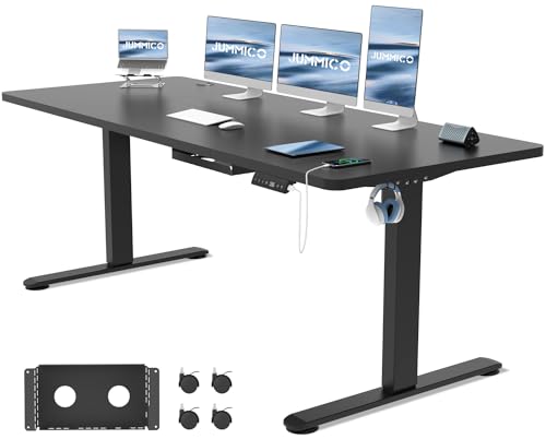 JUMMICO Höhenverstellbarer Schreibtisch 180x80 cm mit Kabelwanne, Schreibtisch Höhenverstellbar Elektrisch Verstellbarer Computertisch,Steh-Sitztisch Stehpult Stehschreibtisch mit Rollen (Schwarz) von JUMMICO