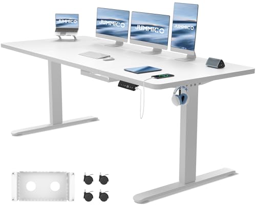 JUMMICO Höhenverstellbarer Schreibtisch 180x80 cm mit Kabelwanne, Schreibtisch Höhenverstellbar Elektrisch Verstellbarer Computertisch,Steh-Sitztisch Stehpult Stehschreibtisch mit Rollen (Weiß) von JUMMICO
