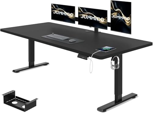 JUMMICO Höhenverstellbarer Schreibtisch 200 x 100 cm mit Kabelwanne, Schreibtisch Höhenverstellbar Elektrisch Stehpult mit USB-Buchse, Ergonomischer Steh-Sitz Tisch mit 360°Rollen, Schwarz von JUMMICO