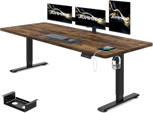 JUMMICO Höhenverstellbarer Schreibtisch 200 x 80 cm mit Kabelwanne, Schreibtisch Höhenverstellbar Elektrisch Stehpult mit USB-Buchse, Ergonomischer Steh-Sitz Tisch mit 360° Rollen, Vintage-Braun von JUMMICO