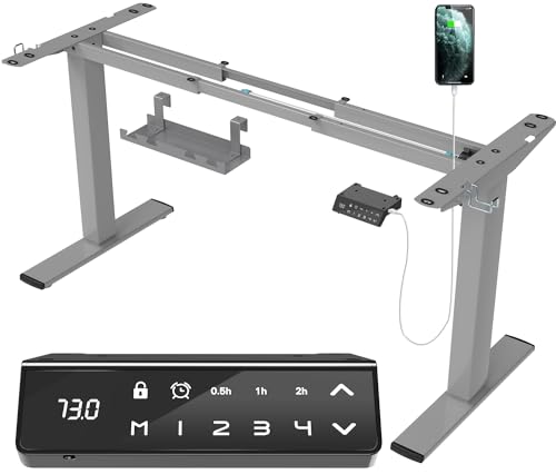 JUMMICO Höhenverstellbarer Schreibtisch Gestell mit USB-Buchse und Touchscreen-Tastatur, Elektrisch Stufenlos Höhenverstellbar Ttischgestell mit Rollen,Steh Schreibtisch Stehpult（Grau） von JUMMICO