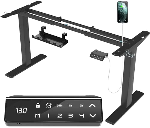JUMMICO Höhenverstellbarer Schreibtisch Gestell mit USB-Buchse und Kabelwanne, Elektrisch Stufenlos Höhenverstellbar Ttischgestell mit Rollen, Steh Schreibtisch Stehpult（Schwarz） von JUMMICO