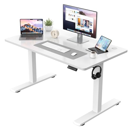 JUMMICO Höhenverstellbarer Schreibtisch KOMPLETTE TISCHPLATTE Elektrischer Schreibtisch Höhenverstellbar mit Memory-Funktion Steh-Sitz Tisch Computertisch 110 x 53 cm Weiß von JUMMICO