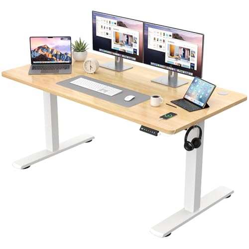 JUMMICO Höhenverstellbarer Schreibtisch KOMPLETTE TISCHPLATTE Elektrischer Schreibtisch Höhenverstellbar mit Memory-Funktion Steh-Sitz Tisch Computertisch 140 x 60 cm Beige von JUMMICO