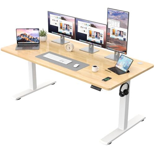 JUMMICO Höhenverstellbarer Schreibtisch KOMPLETTE TISCHPLATTE Elektrischer Schreibtisch Höhenverstellbar mit Memory-Funktion Steh-Sitz Tisch Computertisch 160 x 60 cm Beige von JUMMICO