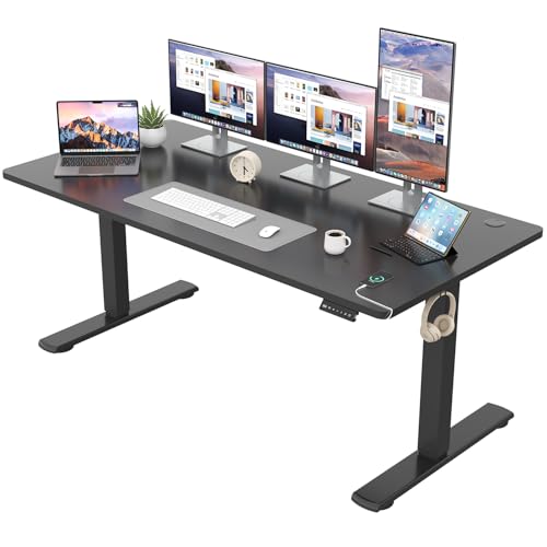 JUMMICO Höhenverstellbarer Schreibtisch KOMPLETTE TISCHPLATTE Elektrischer Schreibtisch Höhenverstellbar mit Memory-Funktion Steh-Sitz Tisch Computertisch 160 x 60 cm Schwarz von JUMMICO