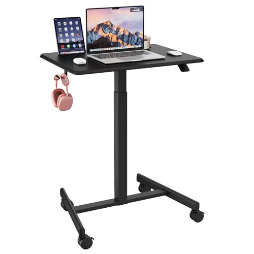 JUMMICO Höhenverstellbarer Schreibtisch Mobiler mit Rollen, Schreibtisch Höhenverstellbar Kleiner Tisch Computertisch Stehpult, 65 x 48 cm, Schwarz von JUMMICO