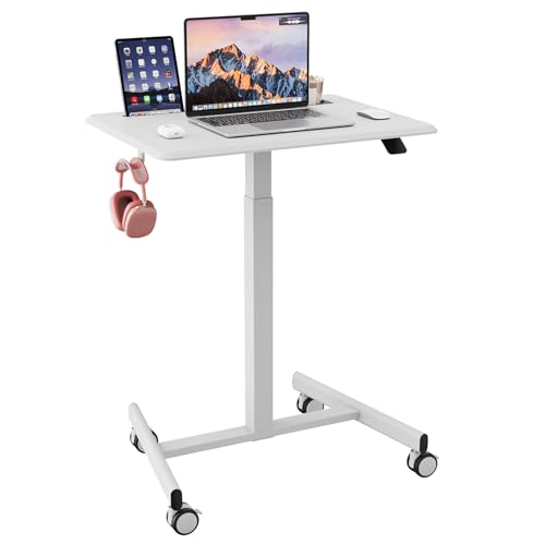 JUMMICO Höhenverstellbarer Schreibtisch Mobiler mit Rollen, Schreibtisch Höhenverstellbar Kleiner Tisch Computertisch Stehpult, 65 x 48 cm, Weiß von JUMMICO