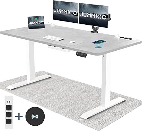 JUMMICO Höhenverstellbarer Schreibtisch mit Kabelloser Ladestation und Euro-Steckdose mit USB, Schreibtisch Höhenverstellbar Elektrisch Stehtisch, Standing Desk (Grau 160x80cm) von JUMMICO