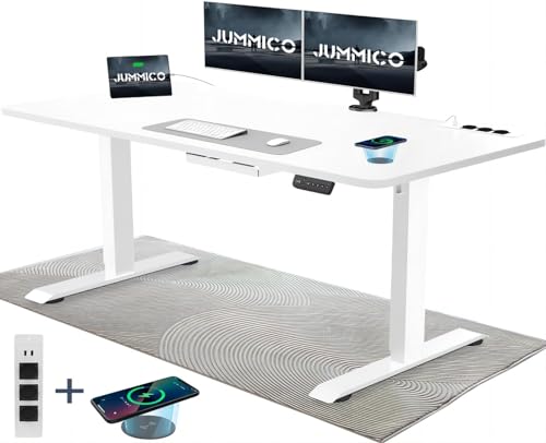 JUMMICO Höhenverstellbarer Schreibtisch mit Kabelloser Ladestation und Euro-Steckdose mit USB, Schreibtisch Höhenverstellbar Elektrisch Stehtisch, Standing Desk (Weiß 160x80cm) von JUMMICO