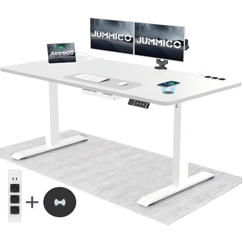 JUMMICO Höhenverstellbarer Schreibtisch mit Kabelloser Ladestation und Euro-Steckdose mit USB, Schreibtisch Höhenverstellbar Elektrisch Stehtisch, Standing Desk (Weiß 160x80cm) von JUMMICO