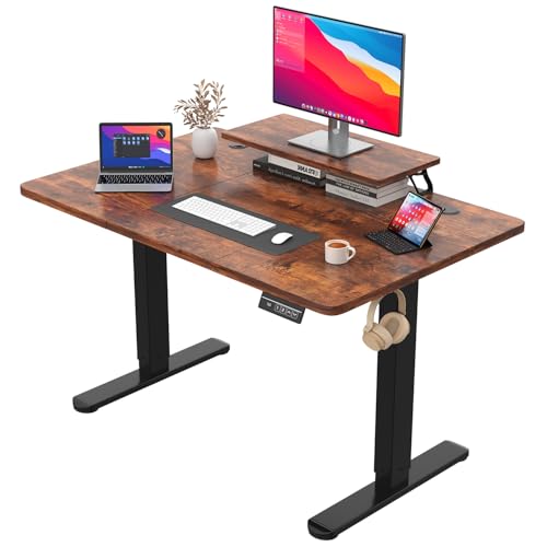 JUMMICO Höhenverstellbarer Schreibtisch mit Monitorständer, Elektrisch Schreibtisch Steh-Sitz, Standing Desk,120 x 60cm, Braun von JUMMICO