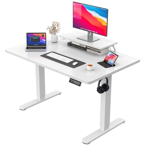 JUMMICO Höhenverstellbarer Schreibtisch mit Monitorständer, Elektrisch Schreibtisch Steh-Sitz, Standing Desk,120 x 60cm, Weiß von JUMMICO