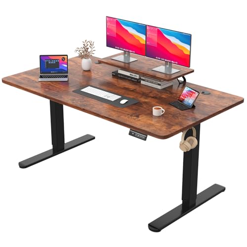 JUMMICO Höhenverstellbarer Schreibtisch mit Monitorständer, Elektrisch Schreibtisch Steh-Sitz, Standing Desk,160 x 70cm, Weiß von JUMMICO
