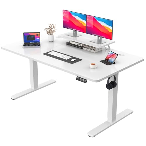 JUMMICO Höhenverstellbarer Schreibtisch mit Monitorständer, Elektrisch Schreibtisch Steh-Sitz, Standing Desk,160 x 70cm, Weiß von JUMMICO