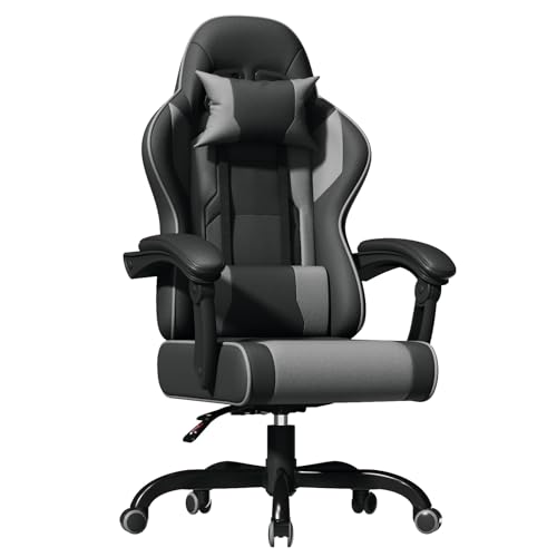 JUMMICO Massage Gaming Stuhl, Bürostuhl Ergonomisch mit Lendenwirbelstütze, Computerstühle Racing Bürostühle Gaming Sessel,Schreibtischstuhl 150kg Belastbarkeit, DunkelGrau von JUMMICO