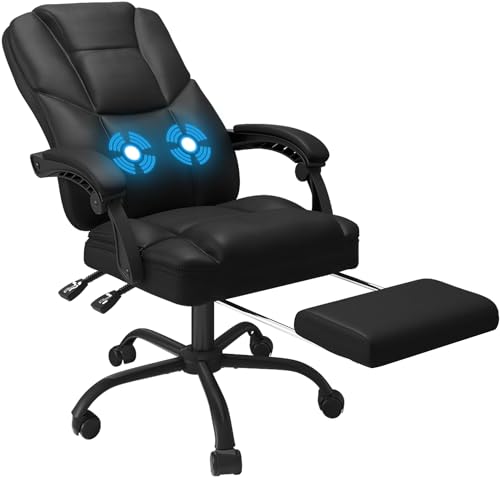 JUMMICO Chefsessel mit Massagefunktion, Bürostuhl mit Fußstütze, Hochlehner 135° Computerstühle, Bürostühle mit 360°-Drehrollen für Zuhause, Schwarz von JUMMICO