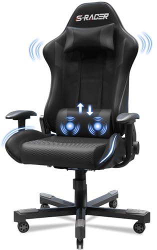 JUMMICO Massage Gaming Stuhl 150kg Belastbarkeit, Bürostuhl Ergonomisch mit Lendenwirbelstütze, Computerstühle Racing Bürostühle Gaming Sessel, Höhenverstellbar Liegestuhl Schreibtischstuhl, Schwarz von JUMMICO