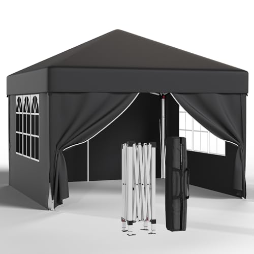 JUMMICO Pavillon 3x3 Wasserdicht Stabil Winterfest Höhe Verstellbar,Faltpavillon mit 4 Seitenwänden,Pavillion UV Schutz 50+,Gartenpavillon Faltzelt für Garten, Innenhof, Camping,Gazebo Grau von JUMMICO