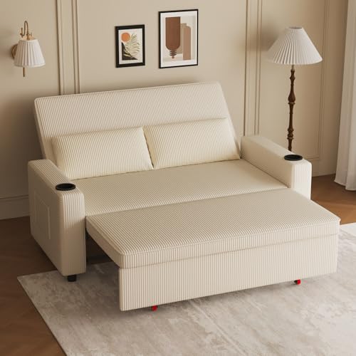 JUMMICO Schlafsofa 2-Sitzer klein, Sofa mit Schlaffunktion,Schlafsofa ausziehbar mit Kissen, Schlafcouch Cord-Bezug mit Getränkehalter Klappsofa Sofa Bed Für Wohnzimmer & Schlafzimmer JUMMICO Schlafsofa 2-Sitzer klein, Sofa mit Schlaffunktion,Schlafsofa ausziehbar mit Kissen, Schlafcouch Cord-Bezug mit Getränkehalter Klappsofa Sofa Bed Für Wohnzimmer & Schlafzimmer von JUMMICO