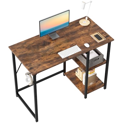 JUMMICO Schreibtisch 100cm mit höhenverstellbaren Regalen, Computertisch mit Stauraum, stabile Stahlkonstruktion – Rechts- oder Linksschreibtisch – Rustikales Braun JUMMICO Schreibtisch 100cm mit höhenverstellbaren Regalen, Computertisch mit Stauraum, stabile Stahlkonstruktion – Rechts- oder Linksschreibtisch – Rustikales Braun von JUMMICO
