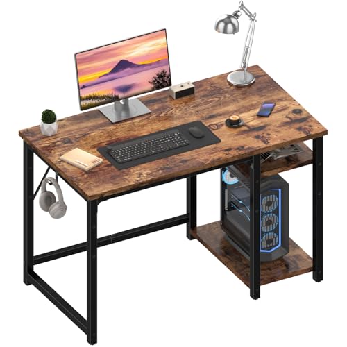 JUMMICO Schreibtisch 100cm mit höhenverstellbaren Regalen, Computertisch mit Stauraum, stabile Stahlkonstruktion – Rechts- oder Linksschreibtisch – Rustikales Braun JUMMICO Schreibtisch 100cm mit höhenverstellbaren Regalen, Computertisch mit Stauraum, stabile Stahlkonstruktion – Rechts- oder Linksschreibtisch – Rustikales Braun von JUMMICO