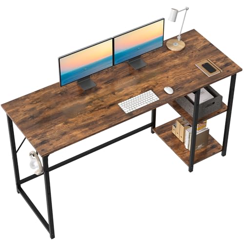 JUMMICO Schreibtisch 140cm mit höhenverstellbaren Regalen, Computertisch mit Stauraum, stabile Stahlkonstruktion – Rechts- oder Linksschreibtisch – Rustikales Braun JUMMICO Schreibtisch 140cm mit höhenverstellbaren Regalen, Computertisch mit Stauraum, stabile Stahlkonstruktion – Rechts- oder Linksschreibtisch – Rustikales Braun von JUMMICO