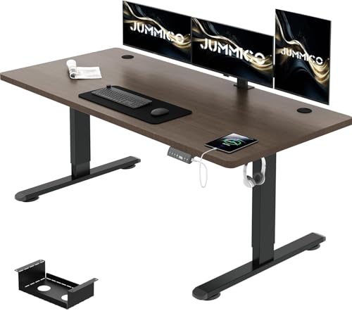 JUMMICO 140 x 70 cm Höhenverstellbarer Schreibtisch mit USB-Buchse, Schreibtisch Höhenverstellbar Elektrisch, Ergonomischer Steh-Sitz Tisch, Stehpult Verstellbarer, Nussbaum von JUMMICO