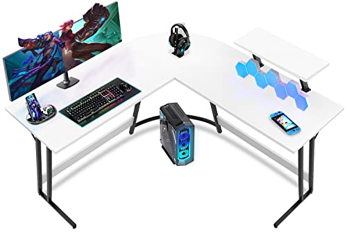 JUMMICO Schreibtisch L Form,Gaming Tisch mit Monitorständer,Eckschreibtisch,Gaming Schreibtisch L-förmiger Computertisch,Groß Pc Ecktisch mit Stabiler Stahlrahmen,130x130x75cm,Weiß von JUMMICO