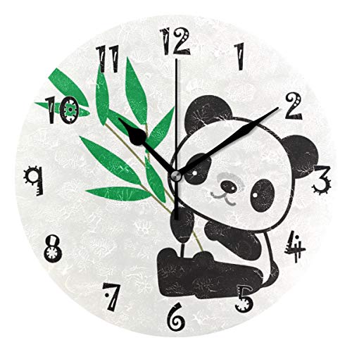 JUMPBEAR 25 cm Durchmesser, geräuschlos, nicht tickend, runde Wanduhr, für Zuhause, arabische Ziffern, lustiges Panda-Blätter-Design, dekorative kreative Uhr von JUMPBEAR