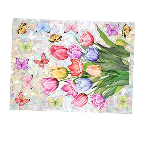 JUMPLAWN 1Blatt Tulpenblume und Schmetterling Fensteraufkleber Statische Wandtattoos für Frühlingsdekoration Wiederverwendbar zu Installieren für Kinderzimmer von JUMPLAWN