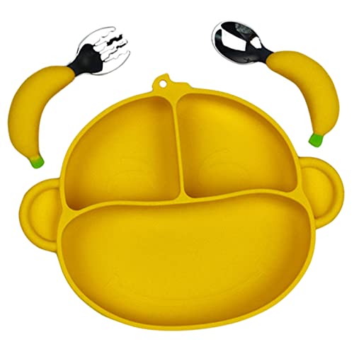 JUMPLAWN 1Satz Kinderteller mit Unterteilung mit und Rutschfeste Snack Platte für Kleinkinder Cartoon Geschirr für Gesunde und Portionskontrolle von JUMPLAWN