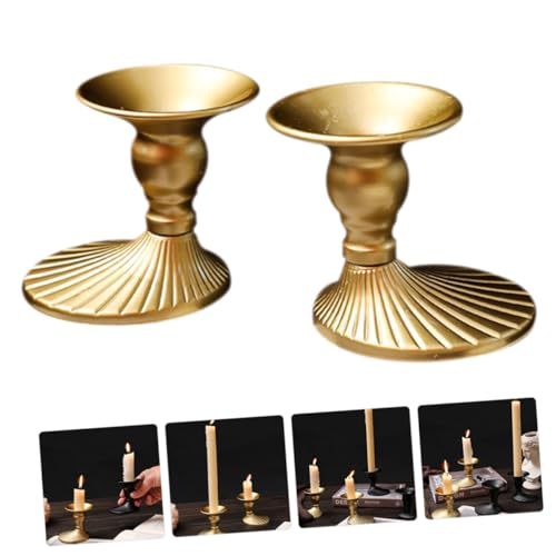 JUMPLAWN 2 Stück Eleganter Kerzenhalter aus Metall Gold für Stabkerzen Stabile Vintage Kerzenständer im Retro Stil Romantische Tischdeko für Hochzeit Dinner Party und Zuhause von JUMPLAWN