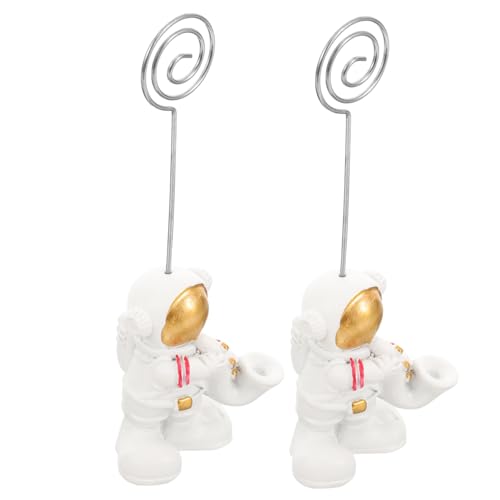 JUMPLAWN 2 Stück Mini Resin Astronaut Fotohalter Tischkartenhalter Vielseitig für Notizen Bilder Memo Clips Desktop Dekoration Weiß von JUMPLAWN