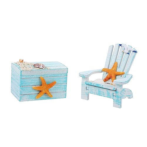 JUMPLAWN 2 Stück Strandkorb-Set Küstendekor Mini nautisch Miniaturen im Strandstil Strandthema - klein Mini-Strandkorb Einrichtung mit Strandmotiven Dekorstrand Hölzern von JUMPLAWN