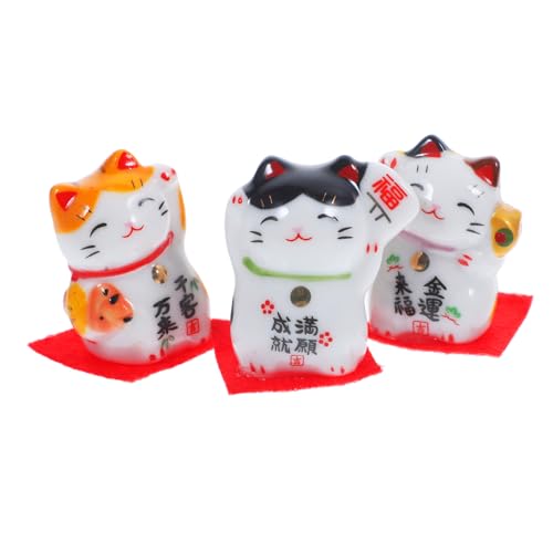 JUMPLAWN 3Stücke Glückskatze Desktop Dekoration Kreative Tischdeko für Wohnzimmer Büro Handgefertigte Maneki Neko Figuren für Familie Freunde von JUMPLAWN
