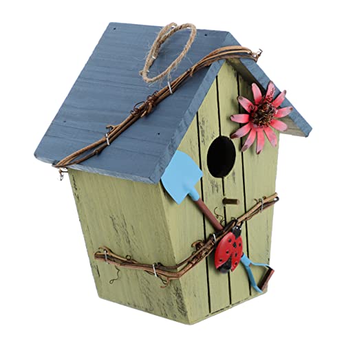 JUMPLAWN Garten Vogelhaus aus Holz mit Blauem Dach Rustikaler Nistkasten für Vögel im Freien Hängendes Design für Naturnahe Dekoration Umweltfreundliches Material Langlebig von JUMPLAWN