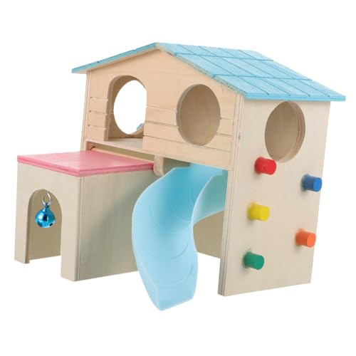 JUMPLAWN Holz Hamsterhaus mit Schiebeleiter Gemütliches Versteck und Spielplatz für Zwerghamster Kreatives Design Hochwertiges Holz für Kleine Haustiere Fördert Bewegung von JUMPLAWN
