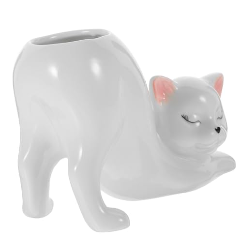 JUMPLAWN Katzen Blumenvase Aus Keramik Moderne Tischdekoration Kleine Vase Für Getrocknete Blumen Keramikvase Im Katzenstil Für Home Dekoration von JUMPLAWN