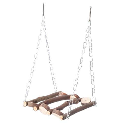 JUMPLAWN Vogelschaukelspielzeug Aus Holz Für Papageien Sittiche Und Chinchillas Hängende Schaukel Zur Stressreduktion Und Beschäftigung Für Vögel von JUMPLAWN