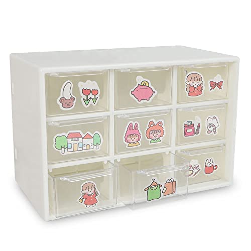JUMRHFAN Kleine Schubladen, Desktop-Kunsthandwerk-Aufbewahrungsbox, Kunststoff-Organizer mit 9 herausnehmbaren Schubladen zum Nähen, Heimwerken, Kunstbedarf, Bürobedarf und Schmuck (Beige) von JUMRHFAN