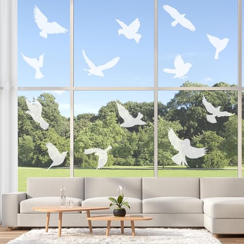 JUNART 16 Pcs Anti-Collision Window Stickers, Bird Shape Window Decals, Prevent people and Bird Strikes on Glass(White) von JUNART