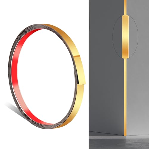 JUNART 300cm×1cm Zierleiste aus Edelstahl, Wandzierleiste, Zierleisten Selbstklebend, Geeignet für Kamine, Spiegelrahmen, Wände, Decken, Böden, Schränke, Fliesen(Gold) von JUNART