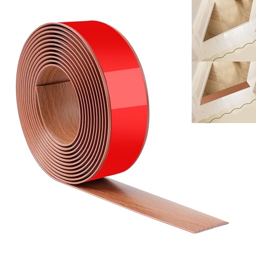 JUNART 400cm×4cm Bodenübergangsstreifen, Selbstklebende PVC-Bodenabdeckungsstreifen, Bodentür-Trennstreifen zum Verbinden von Bodenlücken, Teppich, Fliesen(Teakmaserung) von JUNART