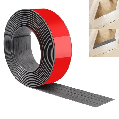 JUNART 400cm×5cm Bodenübergangsstreifen, Selbstklebende PVC-Bodenabdeckungsstreifen, Bodentür-Trennstreifen zum Verbinden von Bodenlücken, Teppich, Fliesen(Dunkelgraue Holzmaserung) von JUNART