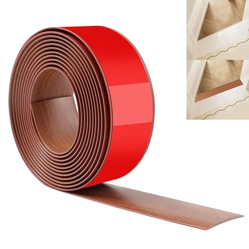 JUNART 400cm×5cm Bodenübergangsstreifen, Selbstklebende PVC-Bodenabdeckungsstreifen, Bodentür-Trennstreifen zum Verbinden von Bodenlücken, Teppich, Fliesen(Teakmaserung) von JUNART