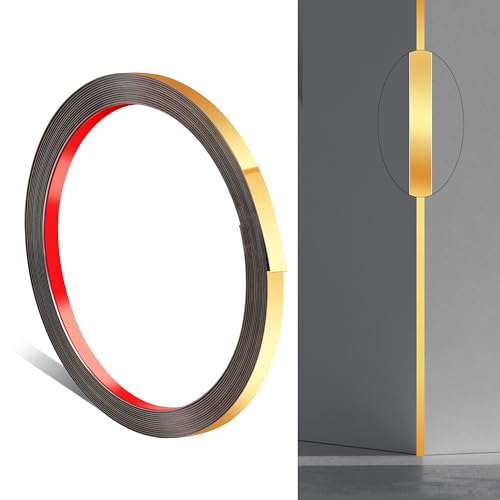 JUNART 600cm×1cm Zierleiste aus Edelstahl, Wandzierleiste, Zierleisten Selbstklebend, Geeignet für Kamine, Spiegelrahmen, Wände, Decken, Böden, Schränke, Fliesen(Gold) von JUNART