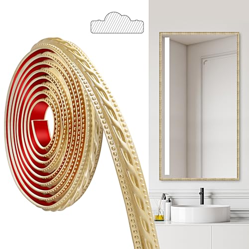 JUNART PCV Zierleisten Selbstklebend, 300cm×2cm, Selbstklebende Deckenstreifen, Selbstklebende Wände, Geeignet für Wände, Spiegelrahmen, Deckendekorationen, Sockelleisten(Champagner Gold) von JUNART