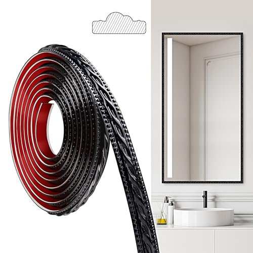 JUNART PCV Zierleisten Selbstklebend, 300cm×2cm, Selbstklebende Deckenstreifen, Selbstklebende Wände, Geeignet für Wände, Spiegelrahmen, Deckendekorationen, Sockelleisten(Schwarz) von JUNART